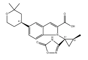 CAS: 2212021-83-3 5- [(s) - 2،2 - dimethyltetrahydro-2h-pyran-4-Yl] -1-[(1s ، 2s) -2-میتھی L-1- (5-آکسو -4،5-ہائڈرو -1،2،4-oxadiazol-3-Yl) سائکلوپروپائل] -1h-indole-2-carboxylic تیزاب